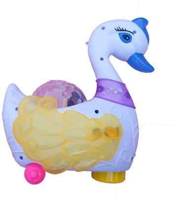 Happiesta Musical Stuff Toys Bump and Go Swan(Multicolor)