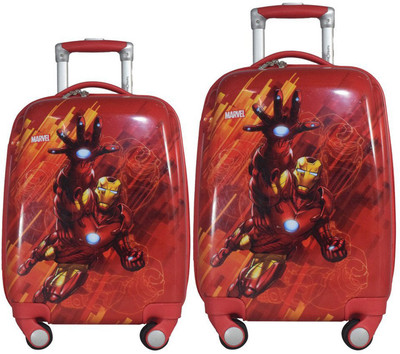Texas USA set of 2 bags 18 inches and inches IRONMAN Printed Polycarbonate 4 wheel Kids Trolley Bag Expandable Cabin Luggage - inch(Red