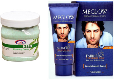 Pink Root Neem Scrub 500ml and Meglow Premium Fairness Cream SPF-15(Set of 2)