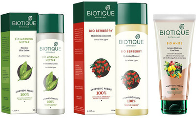 BIOTIQUE BIO Bio Morning Nectar Flawless Skin Lotion, Bio Berberry Hydrating Cleanser, Bio White Fairness Face Wash(Set of 3)
BIOTIQUE BIO Bio Morning Nectar Flawless Skin Lotion, Bio Berberry Hydrating Cleanser, Bio White Fairness Face Wash(Set of 3)