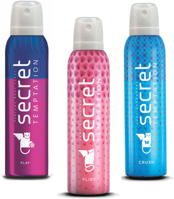 Secret Temptation Crush, Flirt & Play Deodorant Spray - For Women(450 ml, Pack of 3)