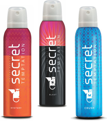 Secret Temptation Blast, Crush & Mystery Deodorant Spray - For Women(450 ml, Pack of 3)
Secret Temptation Blast, Crush & Mystery Deodorant Spray - For Women(450 ml, Pack of 3)