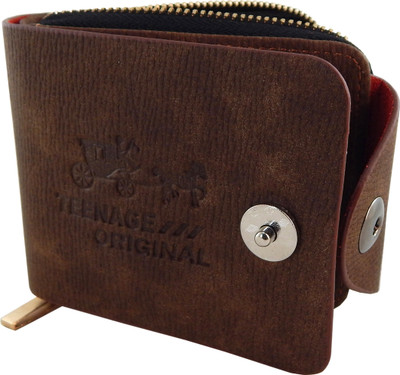 Teenage Men Brown Artificial Leather Wallet(10 Card Slots)