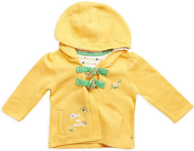 Mini Klub Full Sleeve Solid Baby Girls Jacket, Yellow