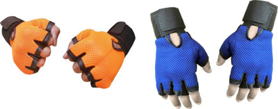 Hopeberry Netted Wrist Support Gym & Fitness Gloves (Free Size, Orange, Blue), Blue;orange