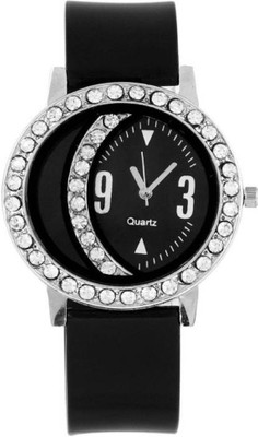 KDS Pink Half Moon Dial Studed Diamond Pu Strap Watch004 For Women And Girls Watch - For Women Watch - For Women