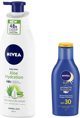 Nivea ALOE HYDRATION LOTION WITH DEEP MOISTURE SERUM AND ALOE VERA 400 ML+SUN PROTECT & MOISTURISING LOTION SPF 30 PA++ 75 ML(400 ml)
Nivea ALOE HYDRATION LOTION WITH DEEP MOISTURE SERUM AND ALOE VERA 400 ML+SUN PROTECT & MOISTURISING LOTION SPF 30 PA++ 75 ML(400 ml)