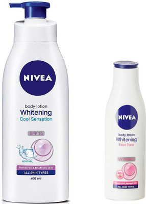 Nivea WHITENING COOL SENSATION SPF 15 BODY LOTION WITH MENTHOL,400 ML + WHITENING EVEN TONE BODY LOTION 75 ML(75 ml)
Nivea WHITENING COOL SENSATION SPF 15 BODY LOTION WITH MENTHOL,400 ML + WHITENING EVEN TONE BODY LOTION 75 ML(75 ml)