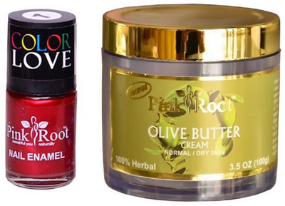 Pink Root Olive Butter Cream 100gm, Nail Paint 15ml(Set of 2)