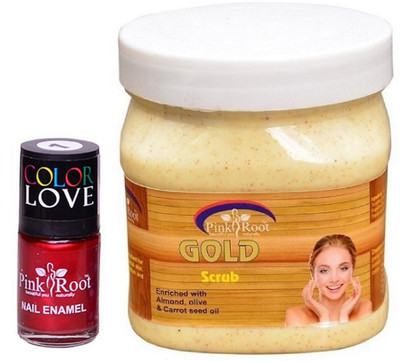 Pink Root Gold Scrub 500ml, Nail Paint 15ml(Set of 2)