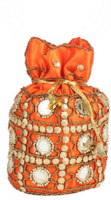 Aliado Cloth/Textile/Fabric Embellished Orange Coloured Potli Bag Potli(Orange)