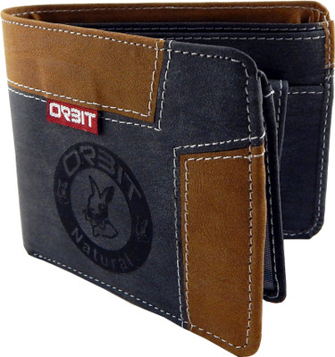 Orbit Men Blue Genuine Leather Wallet(5 Card Slots), Blue;tan