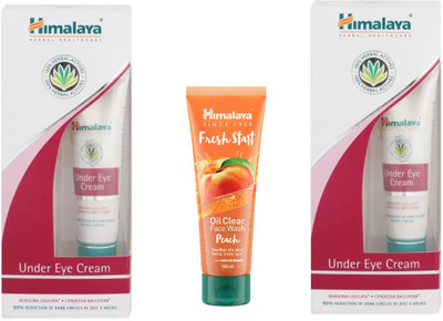 Himalaya Herbals Under Eye Cream, Fresh Start Oil Clear peach Face Wash(Set of 3)
