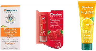 Himalaya Protective Sunscreen Lotion, Strawberry Shine Lip Care, Fresh Start Oil Clear lemon Face Wash(Set of 3)
Himalaya Protective Sunscreen Lotion, Strawberry Shine Lip Care, Fresh Start Oil Clear lemon Face Wash(Set of 3)