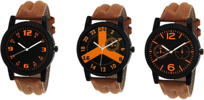 Rage Enterprise New Designer Dial Brown Leather Belt Men Watch - For Boys