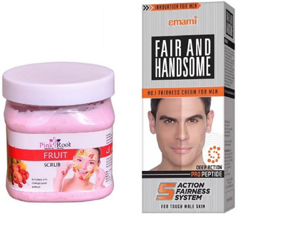 Pink Root Fruit Scrub 500ml, Emami Fair & Handsome 30g(Set of 2)