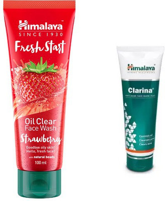 Himalaya fresh start oil clear strawberry face wash, clarina anti acne face mask(Set of 2)