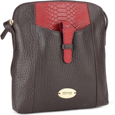 Hidesign Women Casual Red, Brown Genuine Leather Hand-held Bag, Brown;red