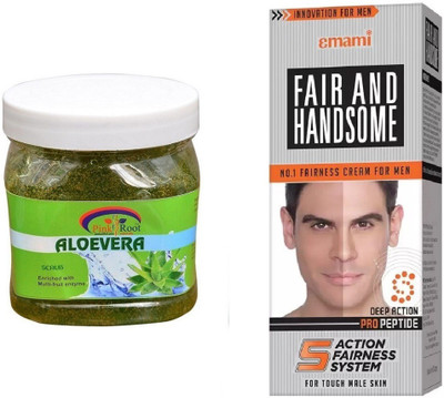Pink Root Aloe Vera Scrub 500ml, Emami Fair & Handsome 30g(Set of 2)