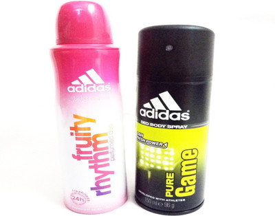 ADIDAS FRUITY RHYTHM AND PURE GAME Deodorant Spray - For Men & Women(300 ml, Pack of 2)
ADIDAS FRUITY RHYTHM AND PURE GAME Deodorant Spray - For Men & Women(300 ml, Pack of 2)