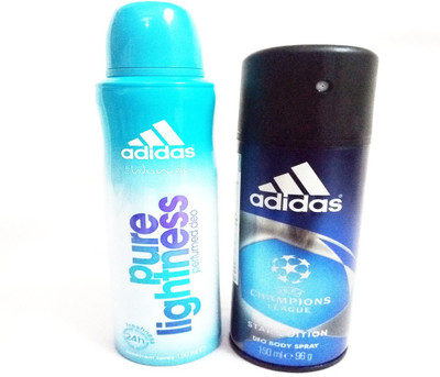 ADIDAS PURE LIGHTNESS AND CHAMPIONS LEAGUE Deodorant Spray - For Men & Women(300 ml, Pack of 2)
ADIDAS PURE LIGHTNESS AND CHAMPIONS LEAGUE Deodorant Spray - For Men & Women(300 ml, Pack of 2)