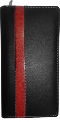 Kittu FAUX LEATHER EXPANDING CHEQUE AND CARDS HOLDER COLOUR- FRONT BLACK,INNER RED(SET OF 1)(Red, Black), Black;red