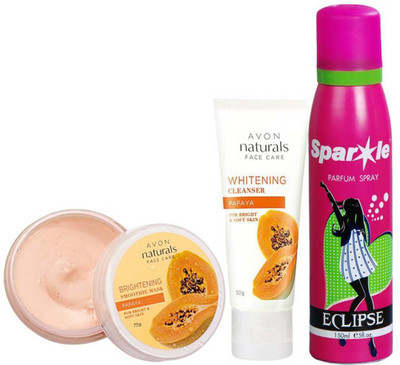 Avon Anew papaya whitening smoothies face mask (75 g) & Naturals Papaya Cleanser 50 g (26451) With one sparkle perfume spray 150 ml(Set of 3)
Avon Anew papaya whitening smoothies face mask (75 g) & Naturals Papaya Cleanser 50 g (26451) With one sparkle perfume spray 150 ml(Set of 3)