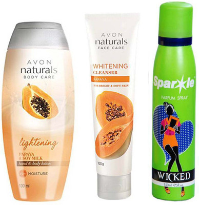 Avon Anew Naturals Papaya & Soy Milk Hand & Body Lotion (100 ml) & one Naturals Papaya Cleanser (100 g) With one sparkle perfume spray 150 ml(Set of 3)
Avon Anew Naturals Papaya & Soy Milk Hand & Body Lotion (100 ml) & one Naturals Papaya Cleanser (100 g) With one sparkle perfume spray 150 ml(Set of 3)