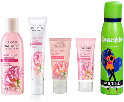 Avon Anew Naturals Rose and pearl powdery night cream (50 g) & Naturals Rose and pearl day cream SPF 15/PA++ (50 g) & Naturals Rose & Pearl Whitening Cleanser (100 g) & NATURALS ROSE & ROSE PEARL TONER (100 ml) & With one sparkle perfume spray 150 ml(Set
Avon Anew Naturals Rose and pearl powdery night cream (50 g) & Naturals Rose and pearl day cream SPF 15/PA++ (50 g) & Naturals Rose & Pearl Whitening Cleanser (100 g) & NATURALS ROSE & ROSE PEARL TONER (100 ml) & With one sparkle perfume spray 150 ml(Set