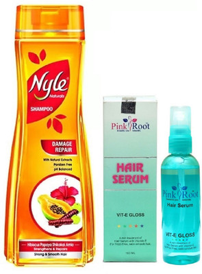 Pink Root Hair Serum 100ml, Nyle 800ml Damage Repair Shampoo(Set of 2)