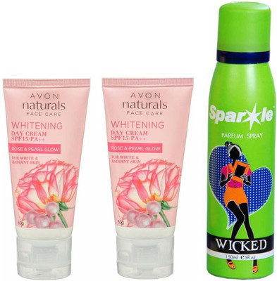 Avon Anew two Naturals Rose and pearl day cream SPF 15/PA++ (50 g) With one sparkle perfume spray 150 ml(Set of 3)
Avon Anew two Naturals Rose and pearl day cream SPF 15/PA++ (50 g) With one sparkle perfume spray 150 ml(Set of 3)