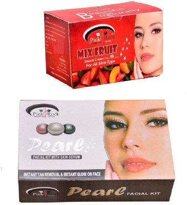 Pink Root Mix Fruit Bleach 250gm, Pearl Facial Kit 83gm(Set of 2)