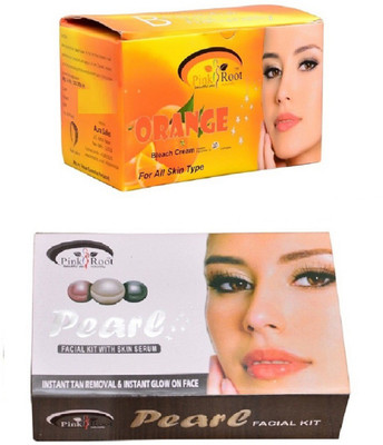 Pink Root Orange Bleach 250gm, Pearl Facial Kit 83gm(Set of 2)