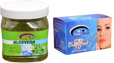 Pink Root Diamond Bleach 250gm, Aloe Vera Scrub 500ml(Set of 2)