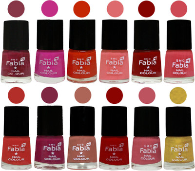 Fabia Exclusive Nail Polish Set of 12 pcs. Wine Red-Pink Pink-Fire Orange-Baby Pink-Bold Red-Strawberry-Candy Orange-Dark Magenta-coral-Red-Coral Pink -Matte Golden(Pack of 12)
Fabia Exclusive Nail Polish Set of 12 pcs. Wine Red-Pink Pink-Fire Orange-Baby Pink-Bold Red-Strawberry-Candy Orange-Dark Magenta-coral-Red-Coral Pink -Matte Golden(Pack of 12)
