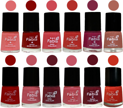 Fabia Exclusive Nail Polish Set of 12 pcs. Baby Pink-Bold Red-Strawberry-Candy Orange-Dark Magenta-coral-Red-Coral Pink -Jam-Light Pink-Maroon-Orange(Pack of 12)