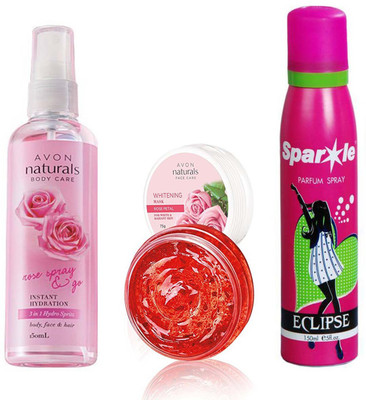 Avon Anew Naturals Rose 3 in 1 Spray (150 ml) & Natural Face care Whitening Mask -Rose Petal (75 g) With one sparkle perfume spray 150 ml(Set of 3)
Avon Anew Naturals Rose 3 in 1 Spray (150 ml) & Natural Face care Whitening Mask -Rose Petal (75 g) With one sparkle perfume spray 150 ml(Set of 3)
