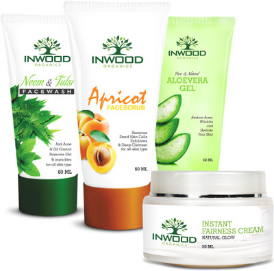 INWOOD ORGANICS Combo Kit of Neem & Tulsi Face Wash - 60 ML | Apricot Scrub - 60 ML | Pure & Natural Aloe Vera Gel - 60 ML | Instant Fairness Cream - 50 G(Set of 4)
INWOOD ORGANICS Combo Kit of Neem & Tulsi Face Wash - 60 ML | Apricot Scrub - 60 ML | Pure & Natural Aloe Vera Gel - 60 ML | Instant Fairness Cream - 50 G(Set of 4)