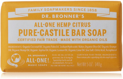 Dr. Bronner's Pure-Castile Bar Soap – Citrus Orange, 5 oz(140 g)