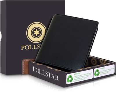 POLLSTAR Men Black Genuine Leather Wallet(9 Card Slots)