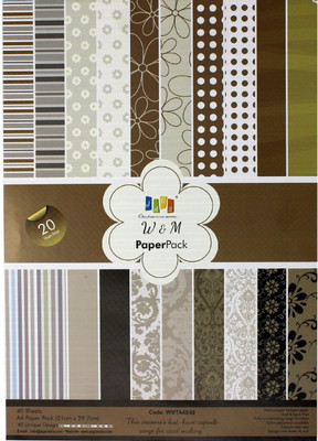 JAGS A4 Craft Papers W&M Paper Pack - (CPPS10) - 20 Pattern Designs 40 Sheets