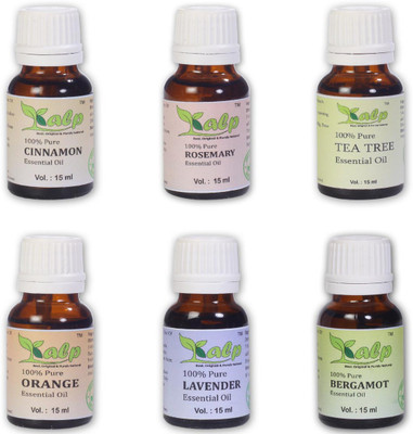 Kalp Pack of 6 essential oils 15ml each (Cinnamon, Rosemary, Tea tree, Lavender, Orange, Bergamot)(90 ml)
Kalp Pack of 6 essential oils 15ml each (Cinnamon, Rosemary, Tea tree, Lavender, Orange, Bergamot)(90 ml)