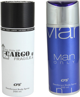 CFS Cargo White Deodorant Body Spray 200 ml + Man Only Blue Deodorant Body Spray 200 ml Deodorant Spray - For Men & Women(400 ml, Pack of 2)
CFS Cargo White Deodorant Body Spray 200 ml + Man Only Blue Deodorant Body Spray 200 ml Deodorant Spray - For Men & Women(400 ml, Pack of 2)