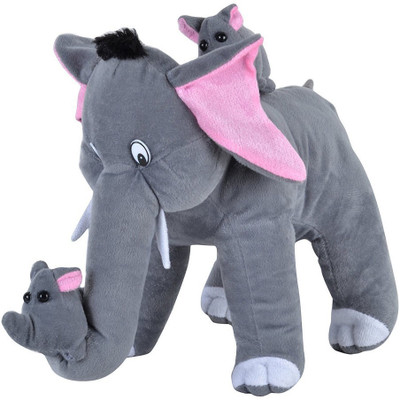 ToyKing Mother Elephant With Two Cute Baby Grey - 39.8 cm(Grey)