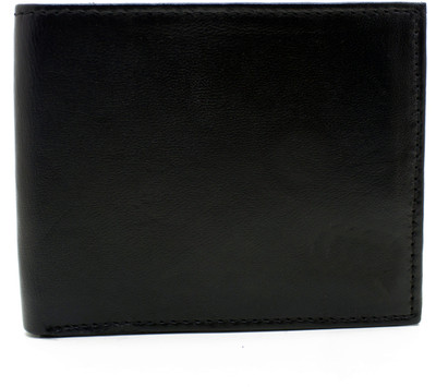 DELMA Men Black Genuine Leather Wallet(4 Card Slots)
