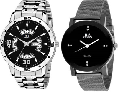 R S Original RSO-4051 DAY AND DATE BLACK WATCH FOR COUPLE Watch - For Couple