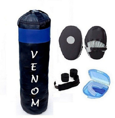 Venom 5.0 Feet Long, PU Material, Black and Blue Color, Unfilled with Hanging Straps, Pair of Black Color Straight Coacher Pad, 9 Feet Long Black Color Hand Wraps and Blue Color Mouth Guard Gym & Fitness Kit
Venom 5.0 Feet Long, PU Material, Black and Blue Color, Unfilled with Hanging Straps, Pair of Black Color Straight Coacher Pad, 9 Feet Long Black Color Hand Wraps and Blue Color Mouth Guard Gym & Fitness Kit