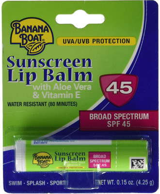 Banana Boat Aloe Vera with Vitamin E Sunscreen Lip Balm, SPF 45 .15 oz (4.25 g) Aloe Vera(Pack of: 1, 4.25 g)