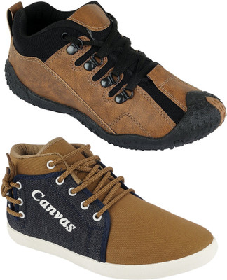 Pexlo Pack of 2 Brown & Blue Sports Shoes (Running Shoes) Casuals For Men(Brown, Blue