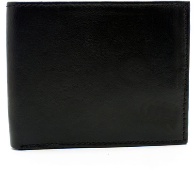 DELMA Men Black Genuine Leather Wallet(4 Card Slots)